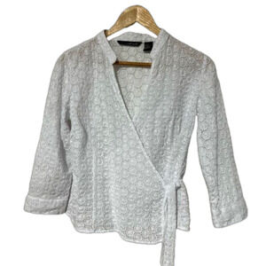 Willi Smith white eyelet wrap shirt size M